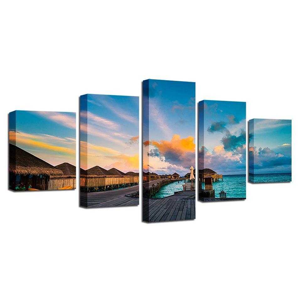 Blue Sky Bridge 5 Piece HD Multi Panel Canvas Wall Art Frame-Original Frame