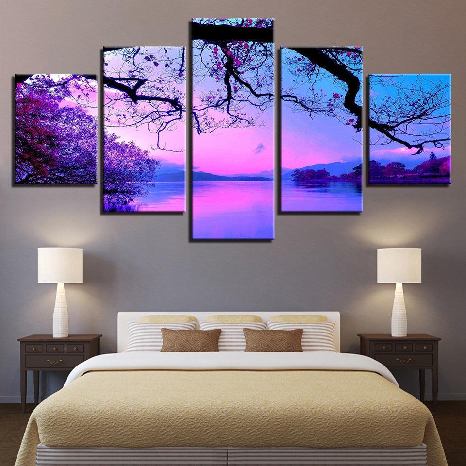 Twilight Cherry Blossom Panoramic Canvas Art-Original Frame