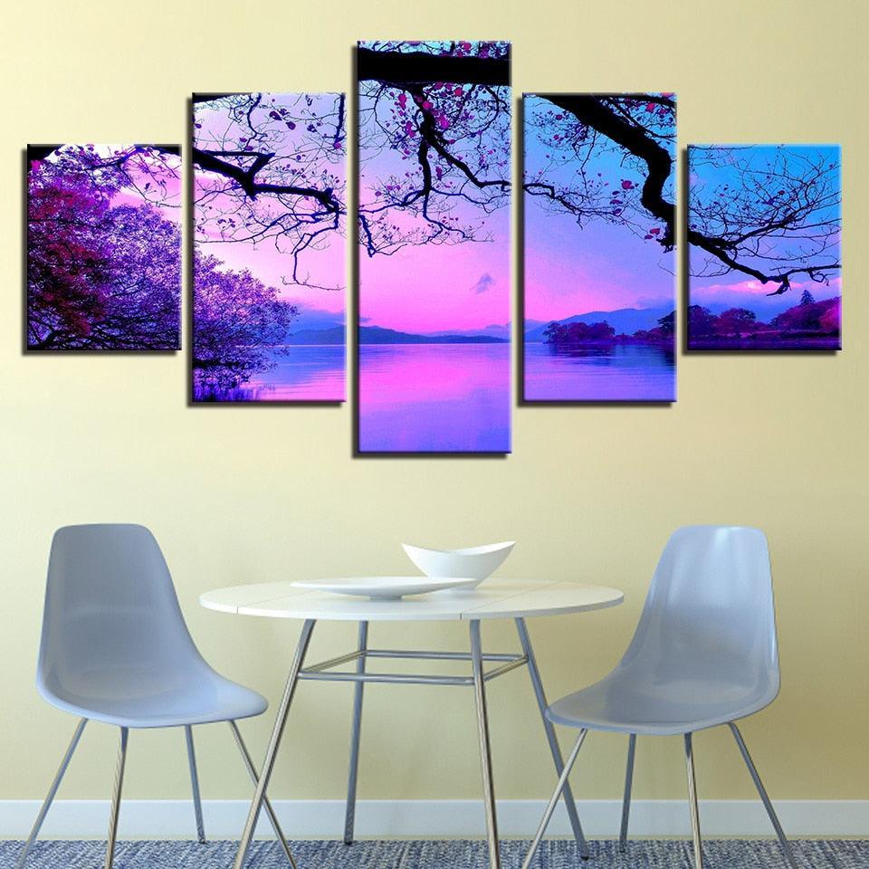 Twilight Cherry Blossom Panoramic Canvas Art-Original Frame