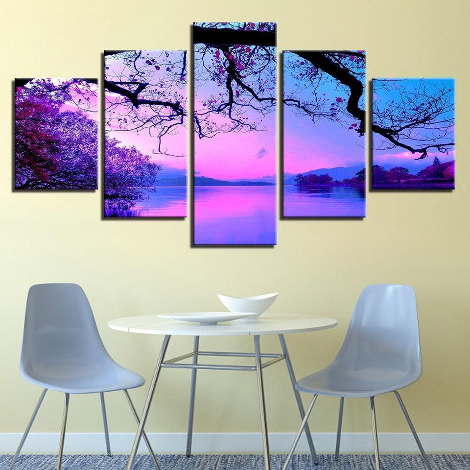 Twilight Cherry Blossom Panoramic Canvas Art-Original Frame