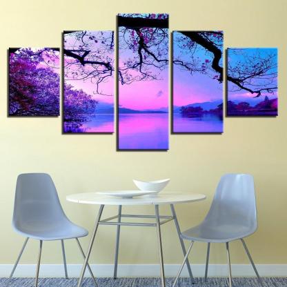 Twilight Cherry Blossom Panoramic Canvas Art-Original Frame