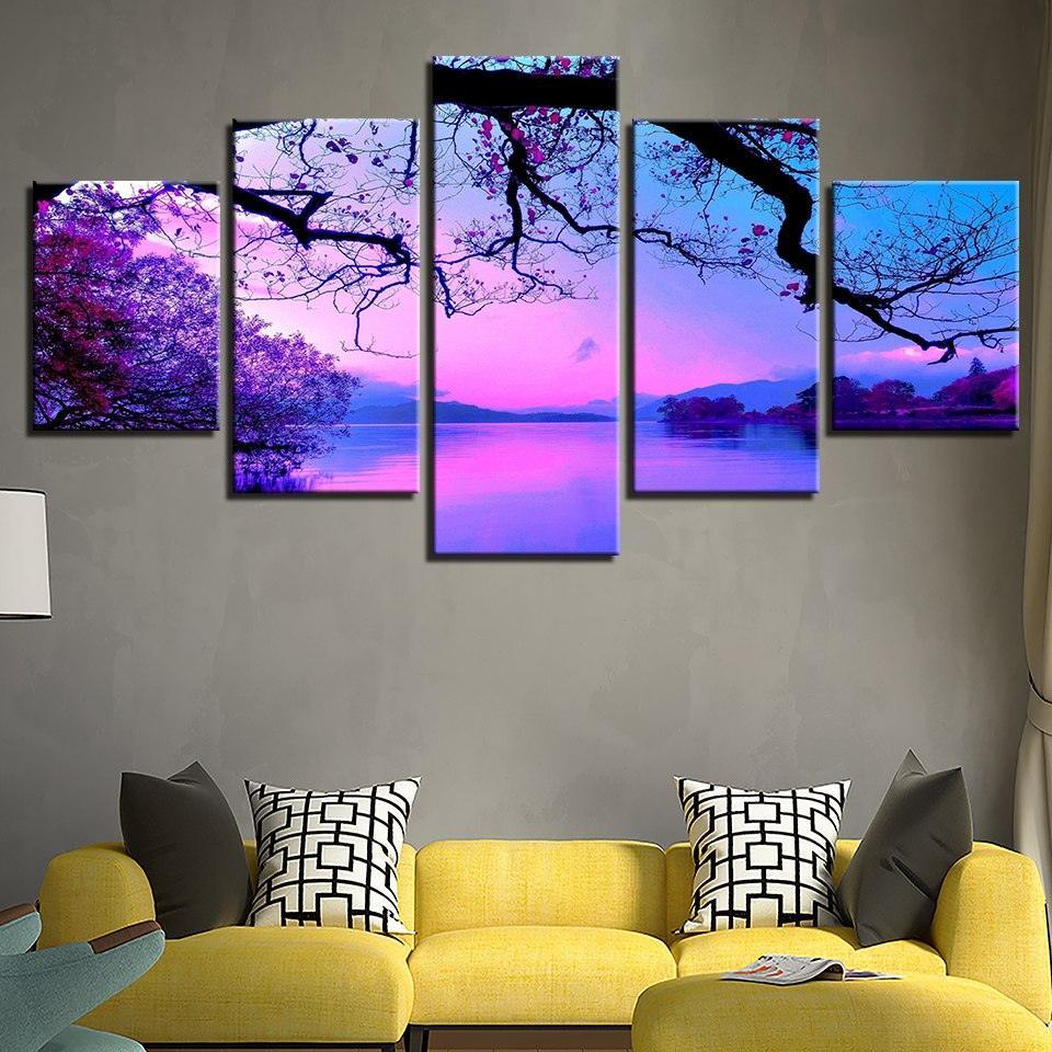 Twilight Cherry Blossom Panoramic Canvas Art-Original Frame