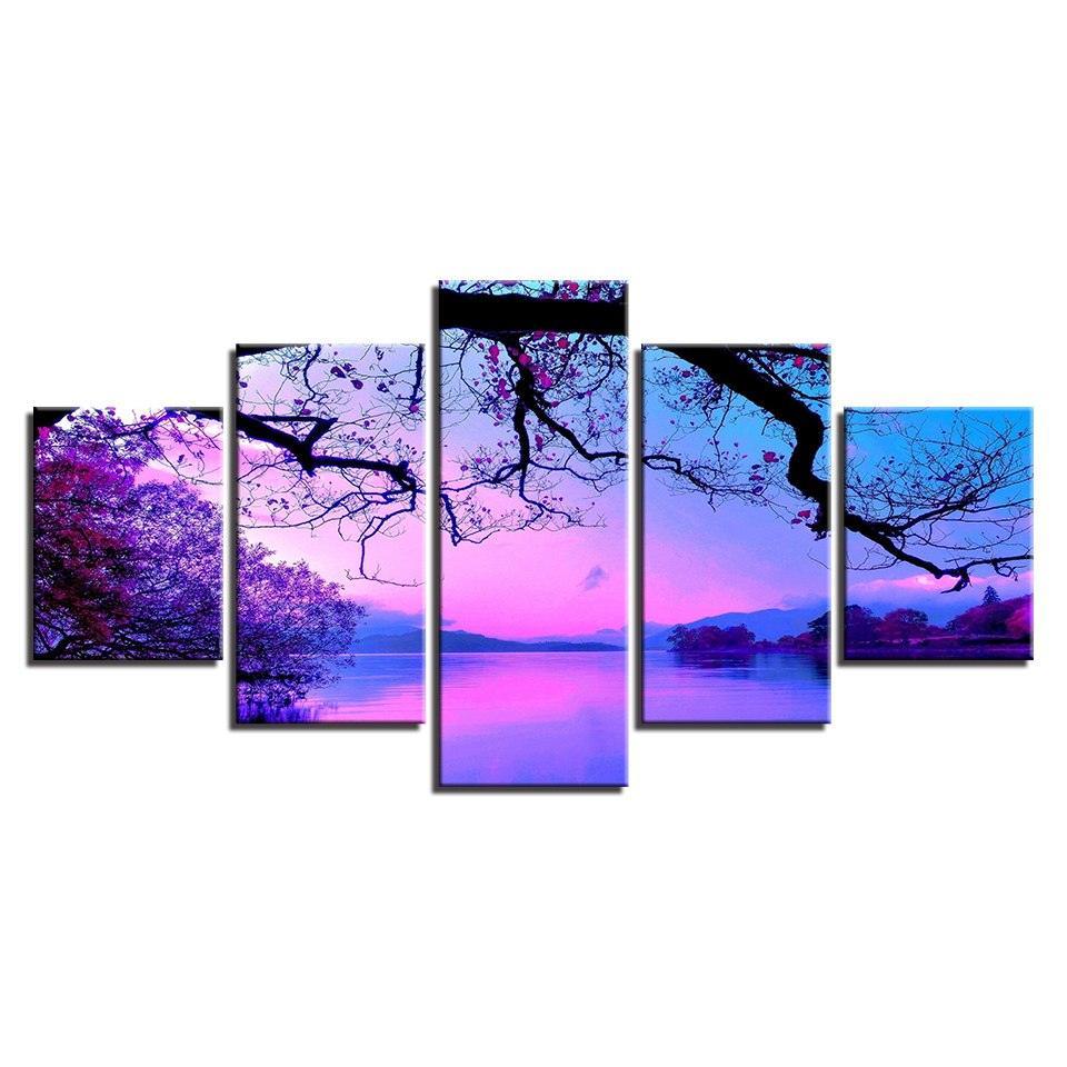 Twilight Cherry Blossom Panoramic Canvas Art-Original Frame