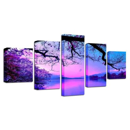 Twilight Cherry Blossom Panoramic Canvas Art-Original Frame