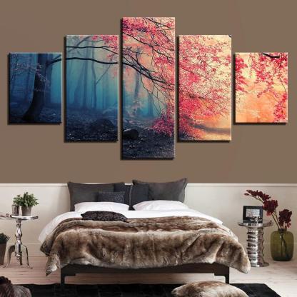 Red Maple Woods 5 Piece HD Multi Panel Canvas Wall Art Frame-Original Frame