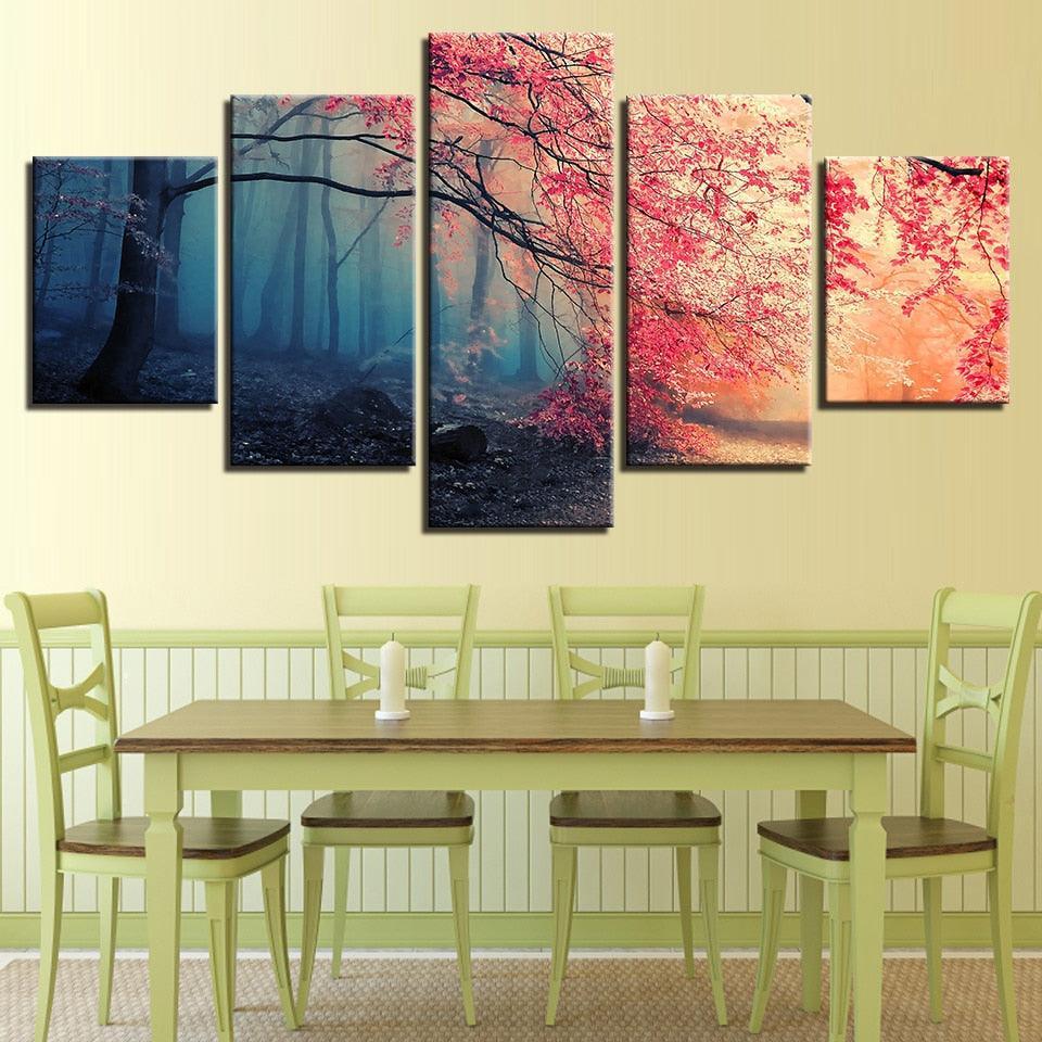 Red Maple Woods 5 Piece HD Multi Panel Canvas Wall Art Frame-Original Frame