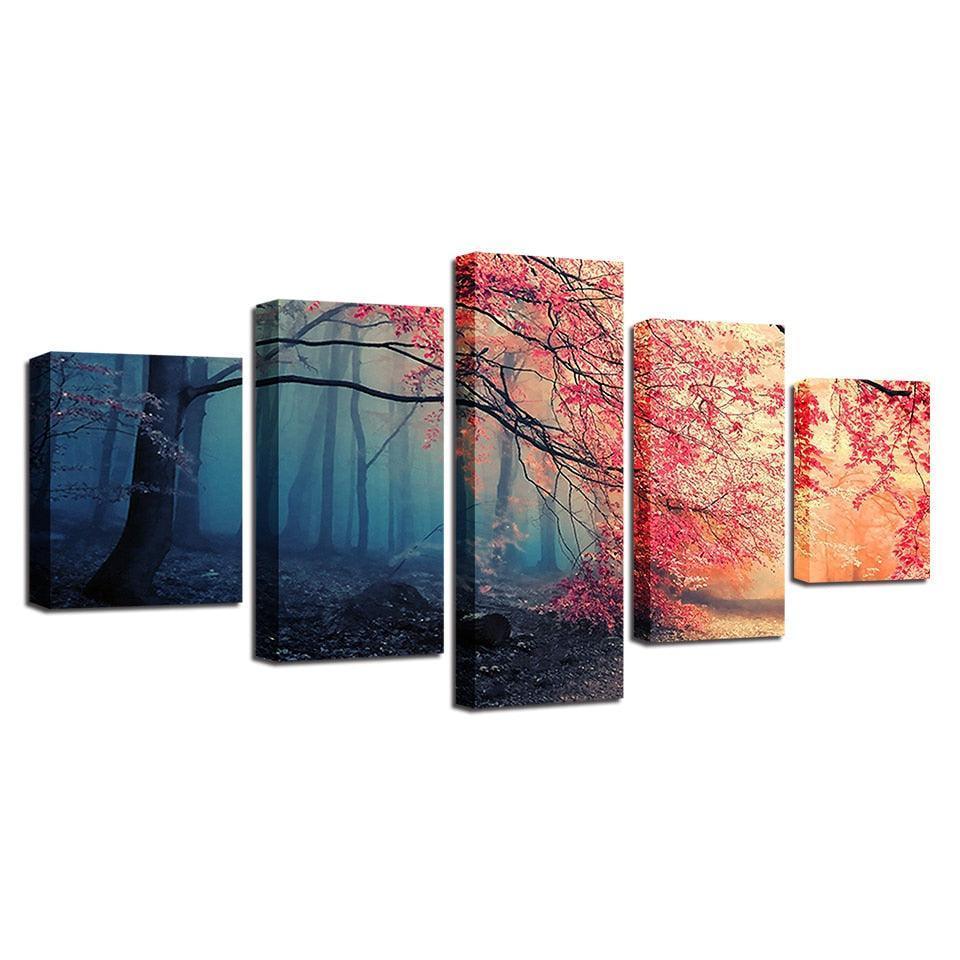 Red Maple Woods 5 Piece HD Multi Panel Canvas Wall Art Frame-Original Frame