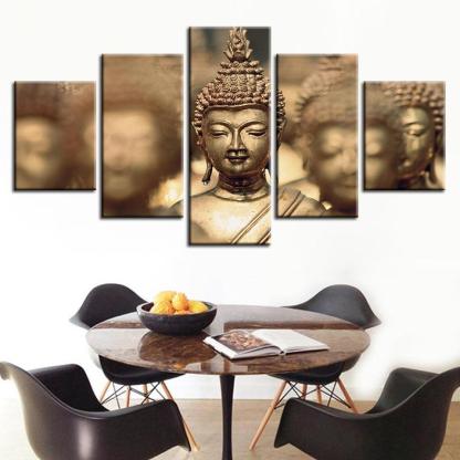Gold Lord Buddha 5 Piece HD Multi Panel Canvas Wall Art Frame-Original Frame