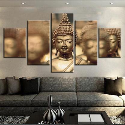 Gold Lord Buddha 5 Piece HD Multi Panel Canvas Wall Art Frame-Original Frame