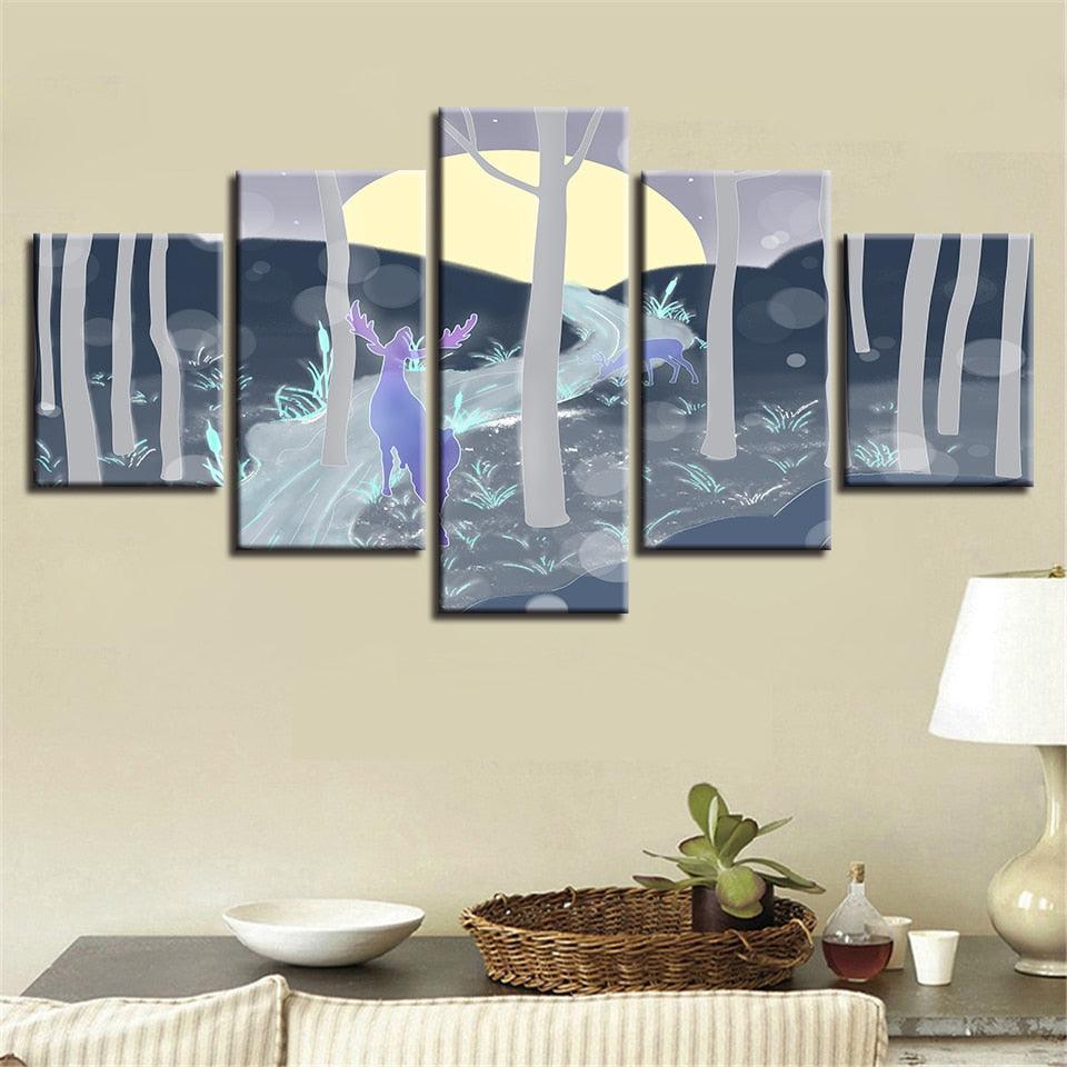Deer in Sunrise 5 Piece HD Multi Panel Canvas Wall Art Frame-Original Frame