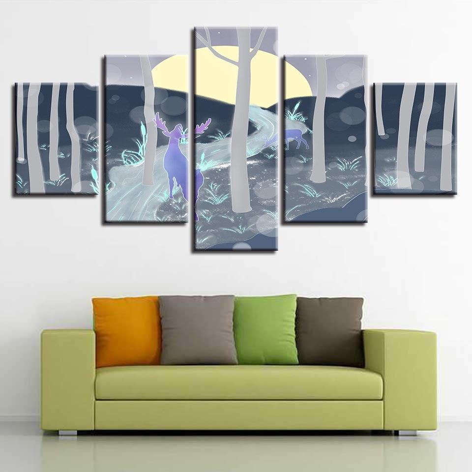Deer in Sunrise 5 Piece HD Multi Panel Canvas Wall Art Frame-Original Frame