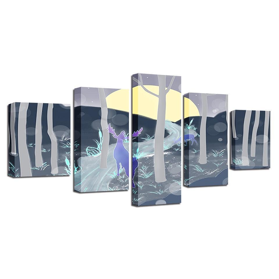 Deer in Sunrise 5 Piece HD Multi Panel Canvas Wall Art Frame-Original Frame