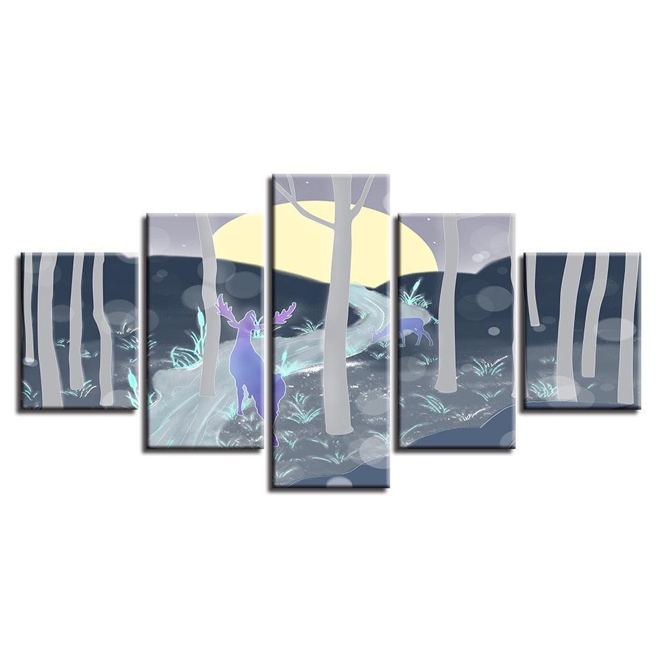 Deer in Sunrise 5 Piece HD Multi Panel Canvas Wall Art Frame-Original Frame