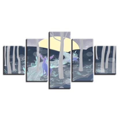 Deer in Sunrise 5 Piece HD Multi Panel Canvas Wall Art Frame-Original Frame