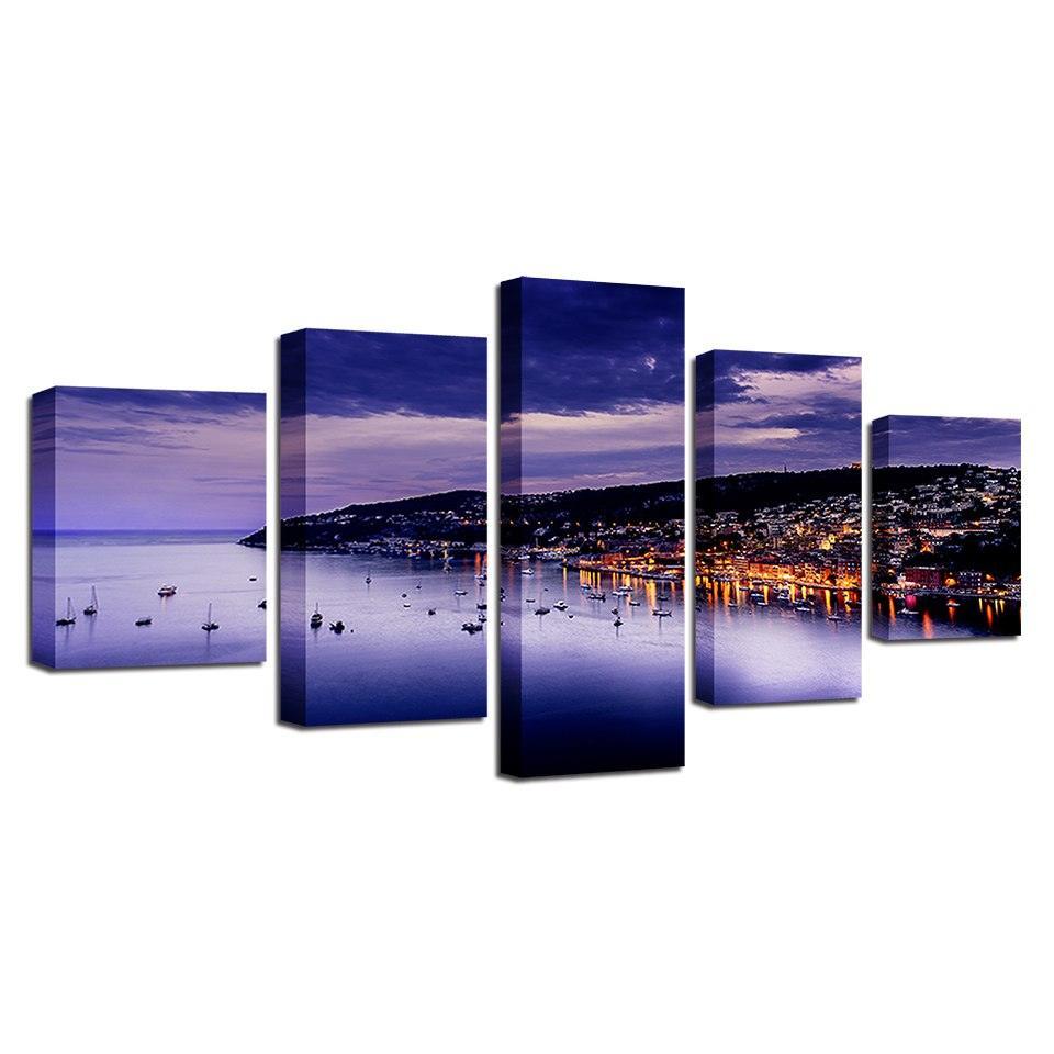 Cote D'Azur France 5 Piece HD Multi Panel Canvas Wall Art Frame-Original Frame