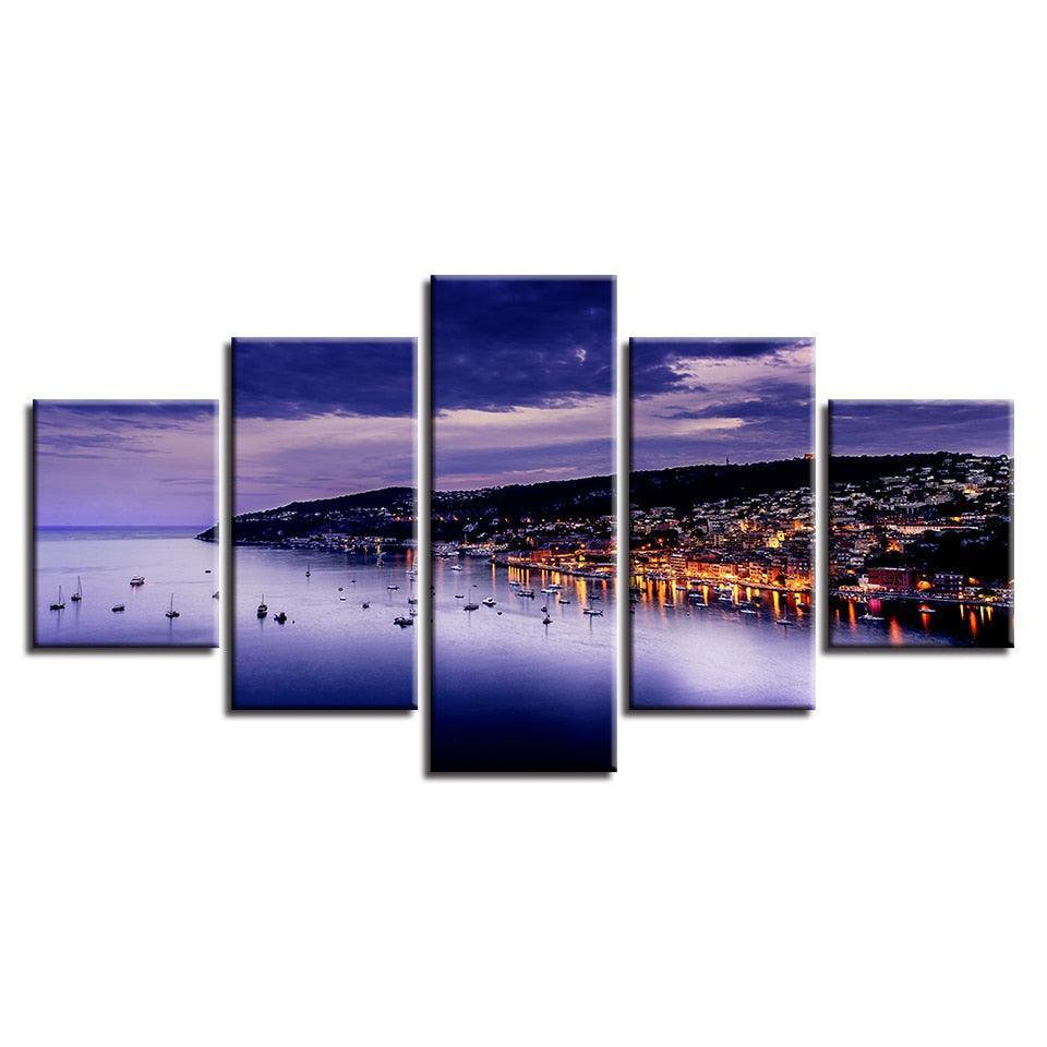 Cote D'Azur France 5 Piece HD Multi Panel Canvas Wall Art Frame-Original Frame
