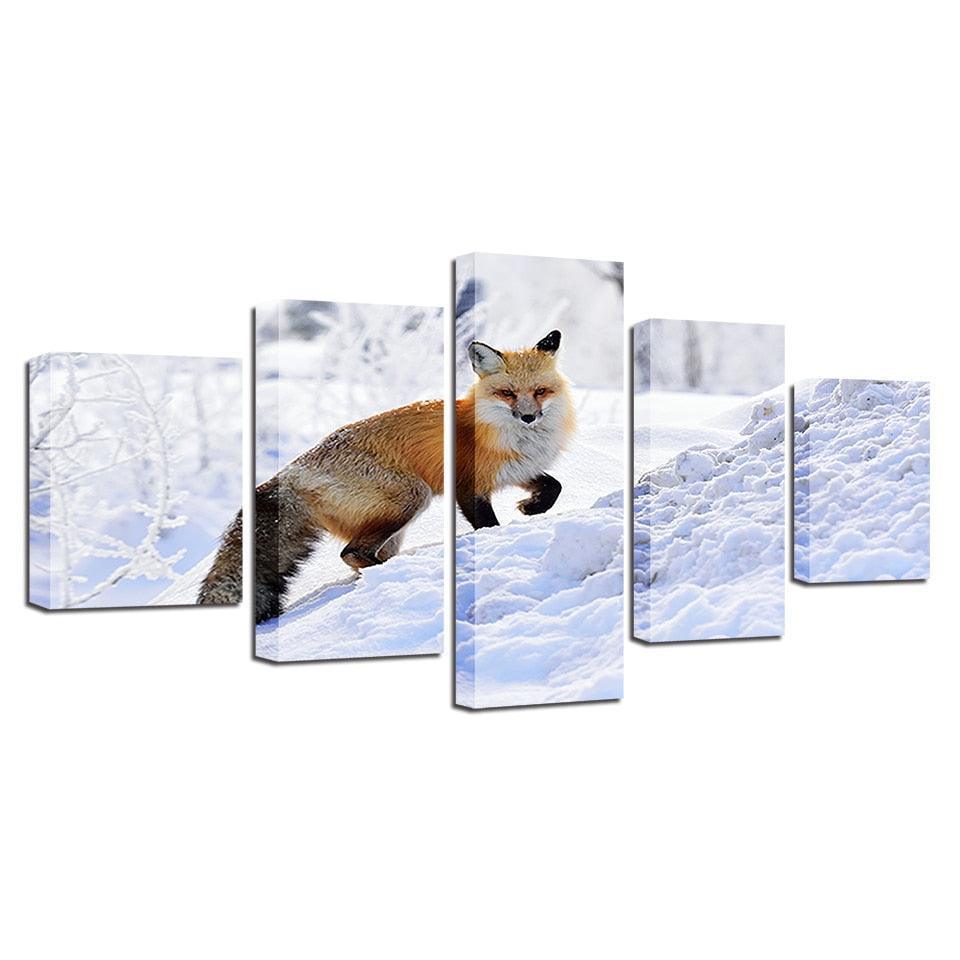 Mountain Fox 5 Piece HD Multi Panel Canvas Wall Art Frame-Original Frame