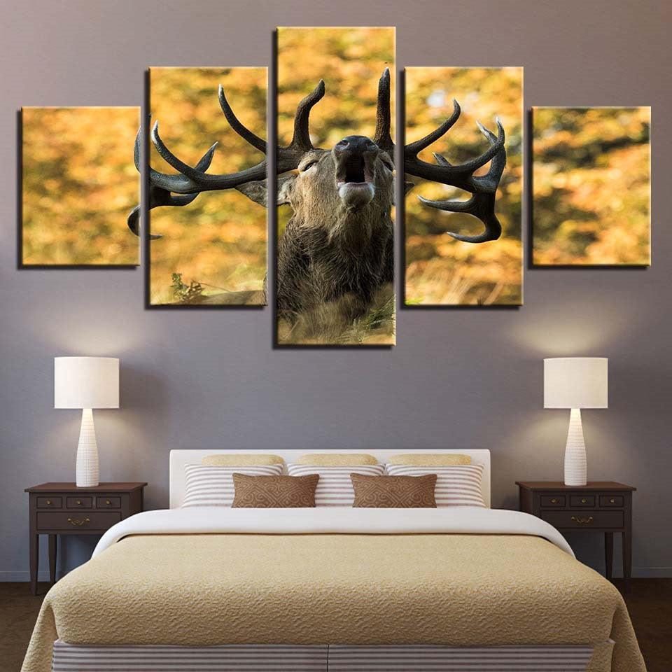 Majestic Deer 5 Piece Multi Panel Canvas Wall Art Frame-Original Frame