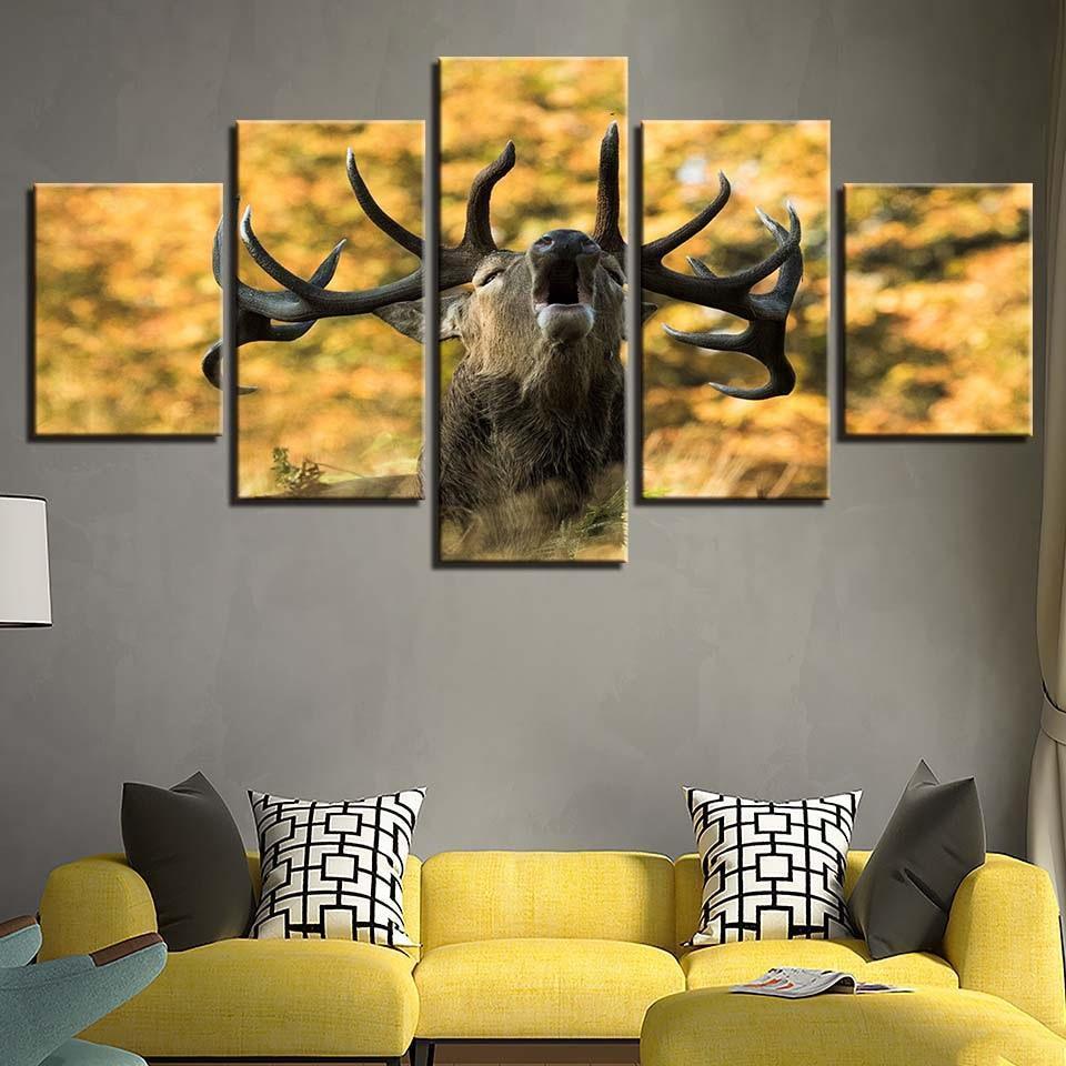 Majestic Deer 5 Piece Multi Panel Canvas Wall Art Frame-Original Frame