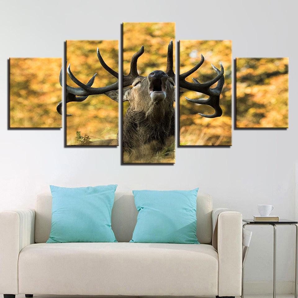 Majestic Deer 5 Piece Multi Panel Canvas Wall Art Frame-Original Frame