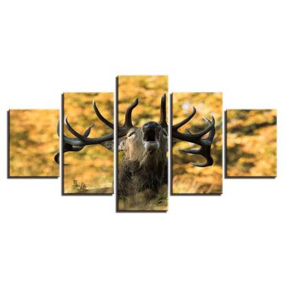 Majestic Deer 5 Piece Multi Panel Canvas Wall Art Frame-Original Frame