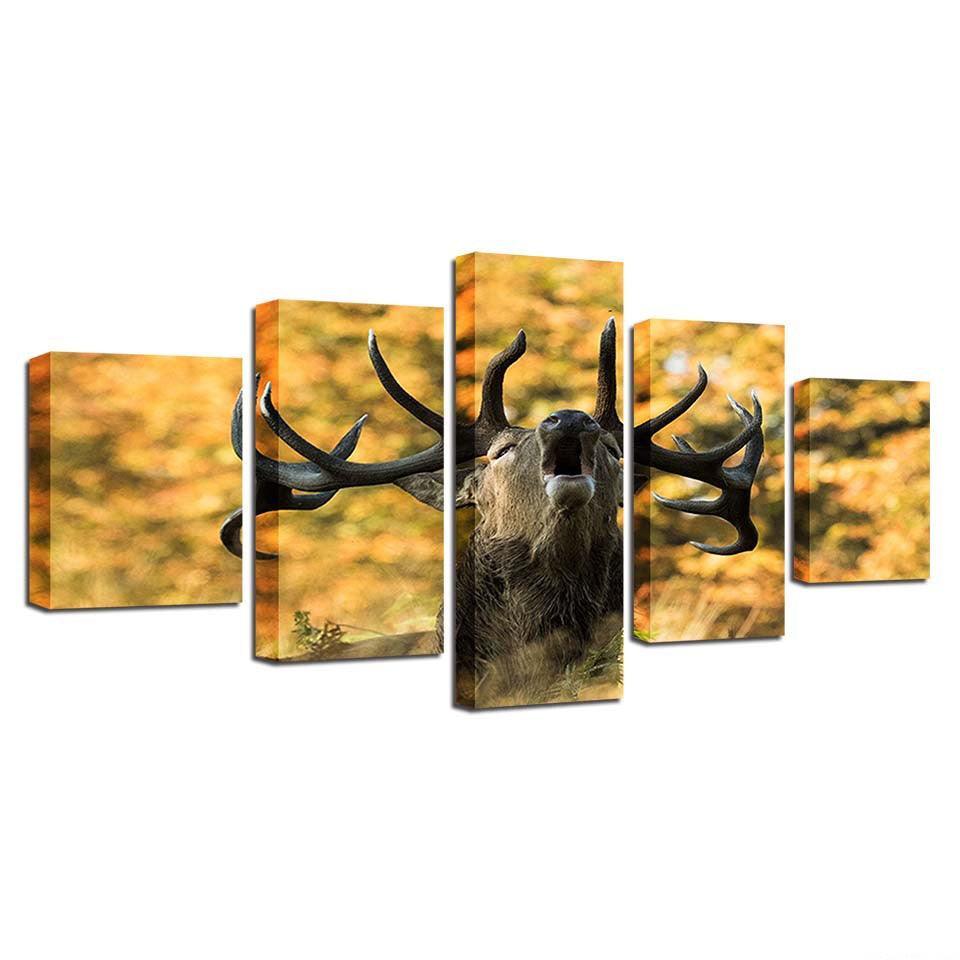 Majestic Deer 5 Piece Multi Panel Canvas Wall Art Frame-Original Frame
