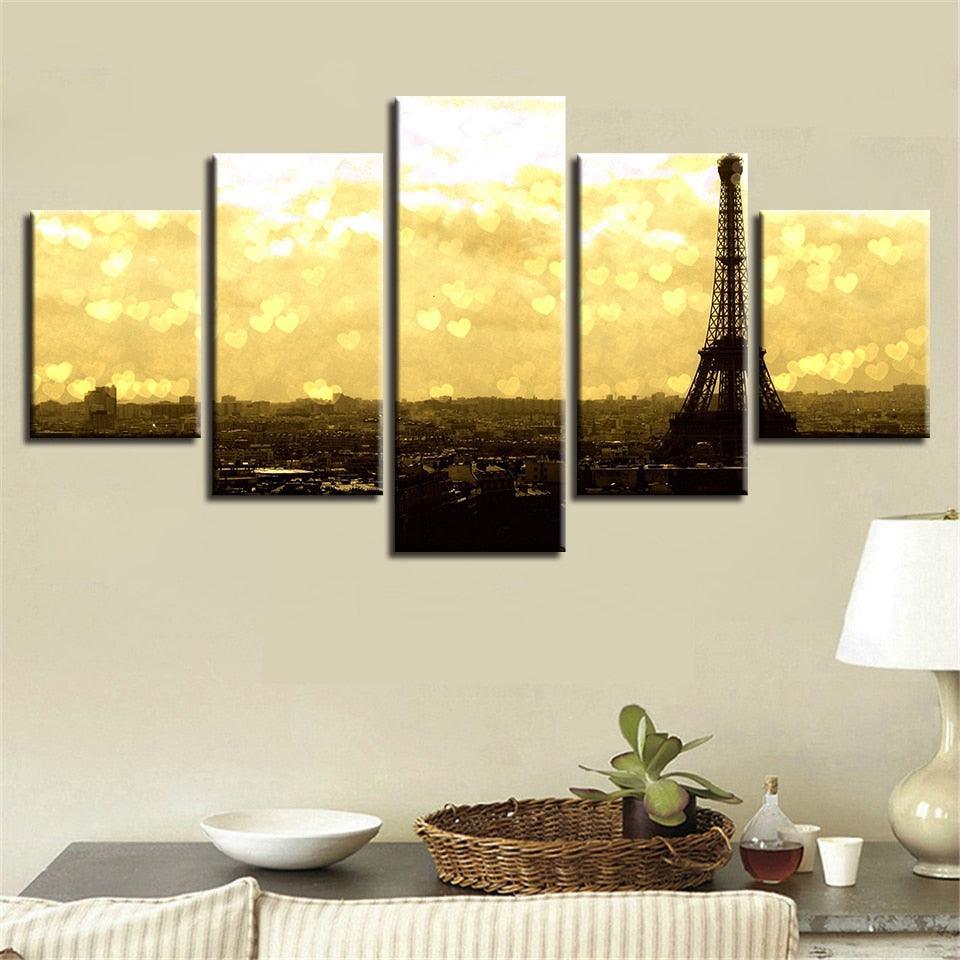 Eiffel Tower 5 Piece HD Multi Panel Canvas Wall Art Frame-Original Frame