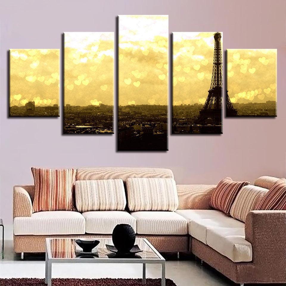 Eiffel Tower 5 Piece HD Multi Panel Canvas Wall Art Frame-Original Frame