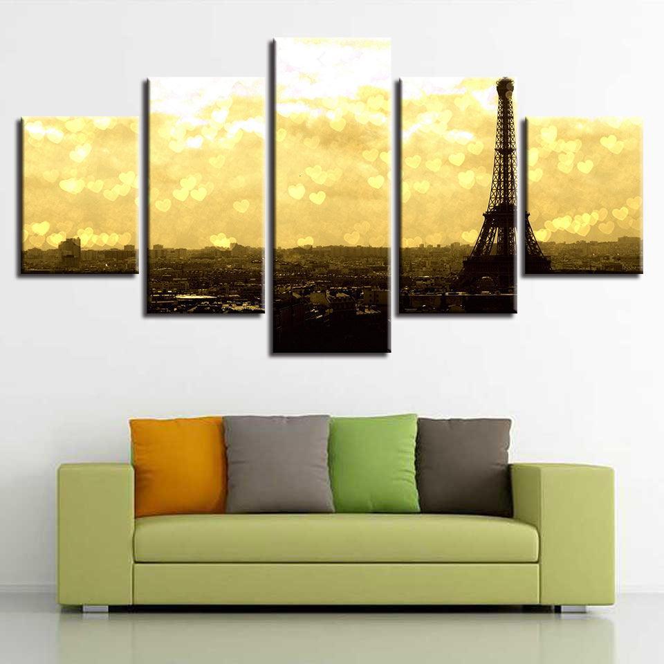 Eiffel Tower 5 Piece HD Multi Panel Canvas Wall Art Frame-Original Frame