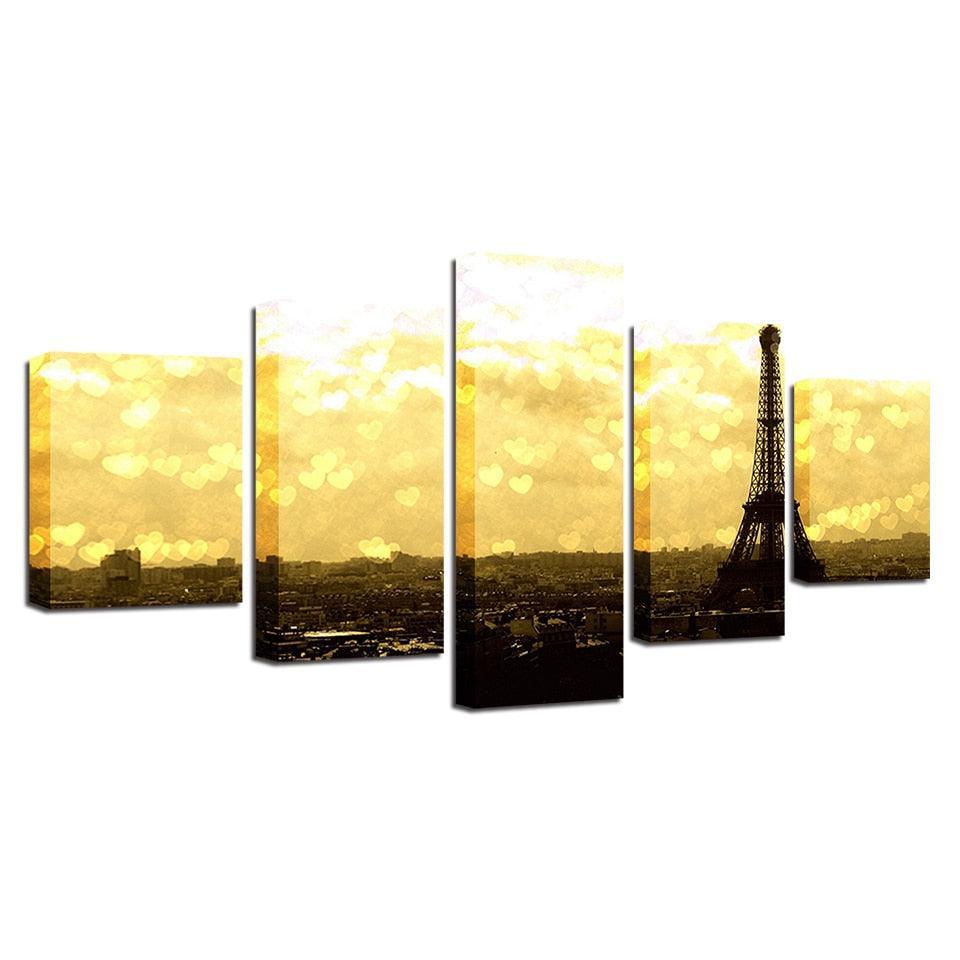 Eiffel Tower 5 Piece HD Multi Panel Canvas Wall Art Frame-Original Frame