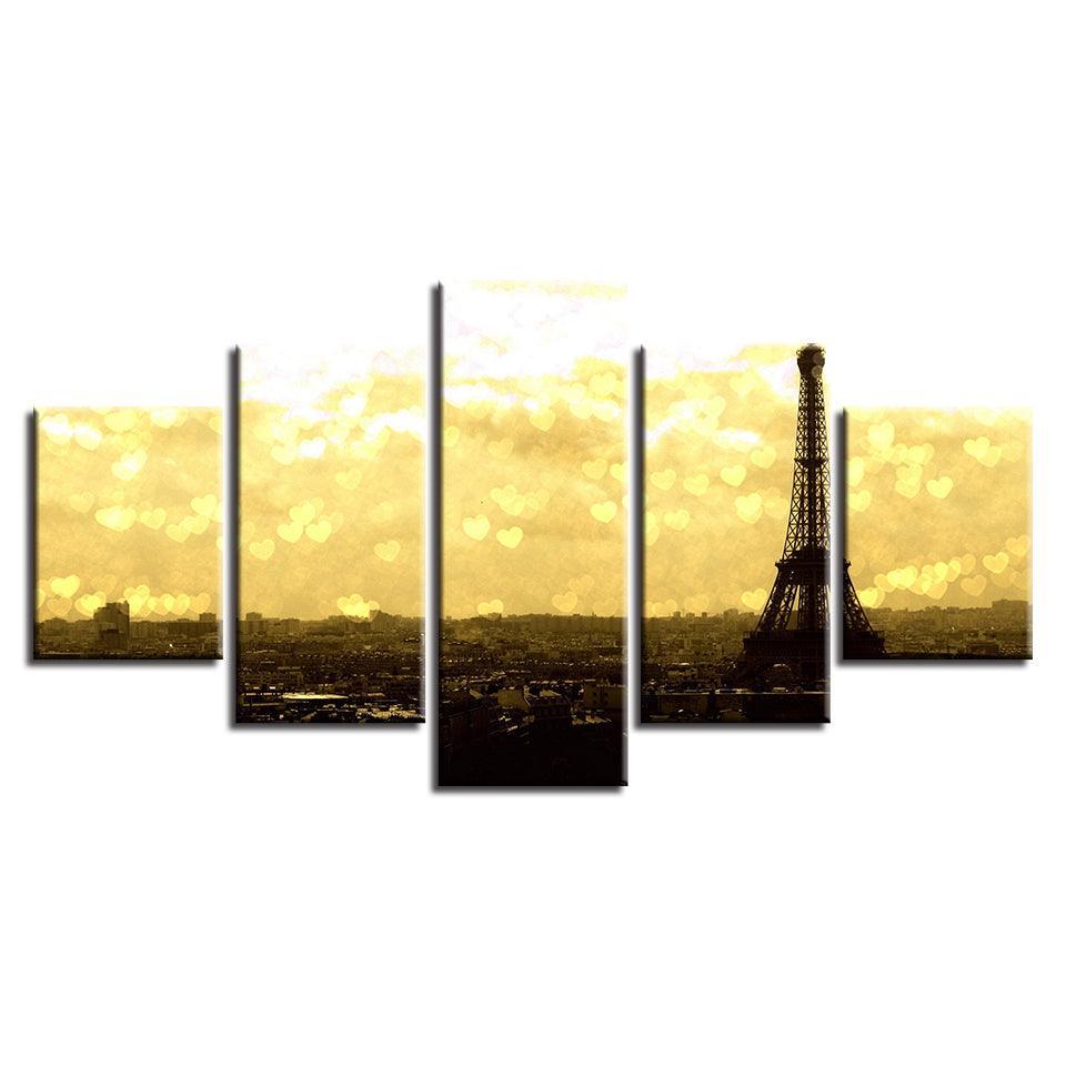 Eiffel Tower 5 Piece HD Multi Panel Canvas Wall Art Frame-Original Frame