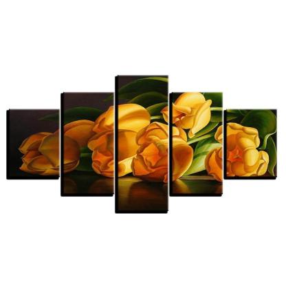 Yellow Tulips 5 Piece HD Multi Panel Canvas Wall Art Frame-Original Frame