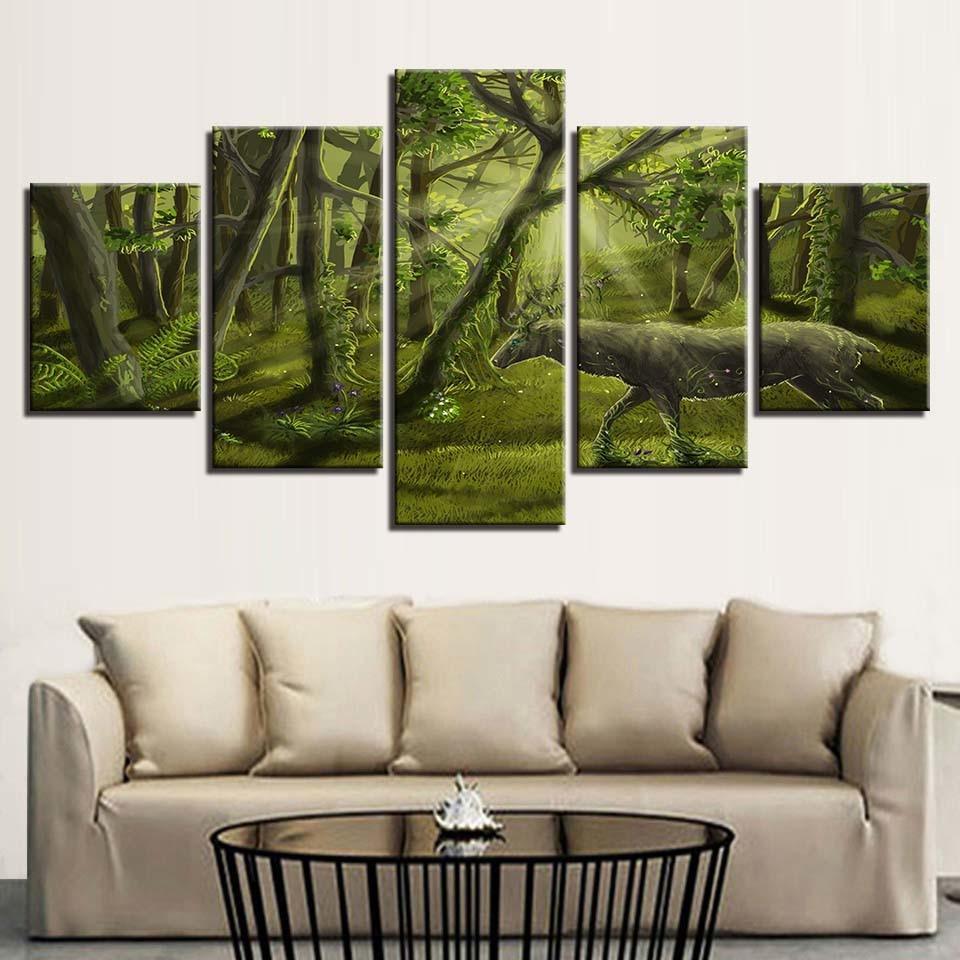 Green Forest 5 Piece HD Multi Panel Canvas Wall Art Frame-Original Frame