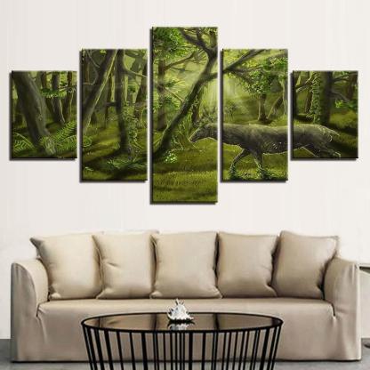 Green Forest 5 Piece HD Multi Panel Canvas Wall Art Frame-Original Frame