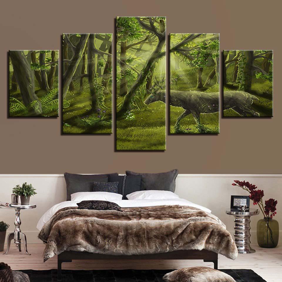 Green Forest 5 Piece HD Multi Panel Canvas Wall Art Frame-Original Frame