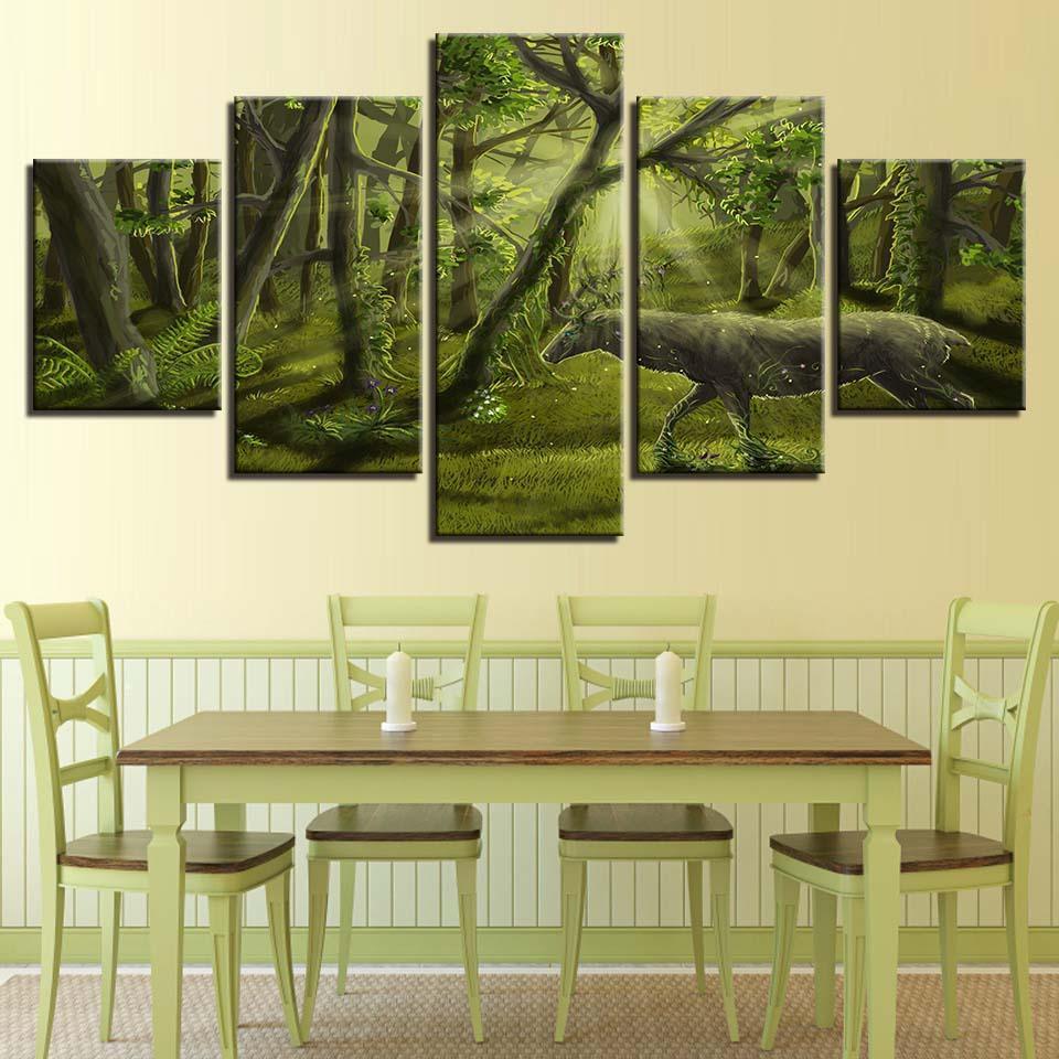 Green Forest 5 Piece HD Multi Panel Canvas Wall Art Frame-Original Frame