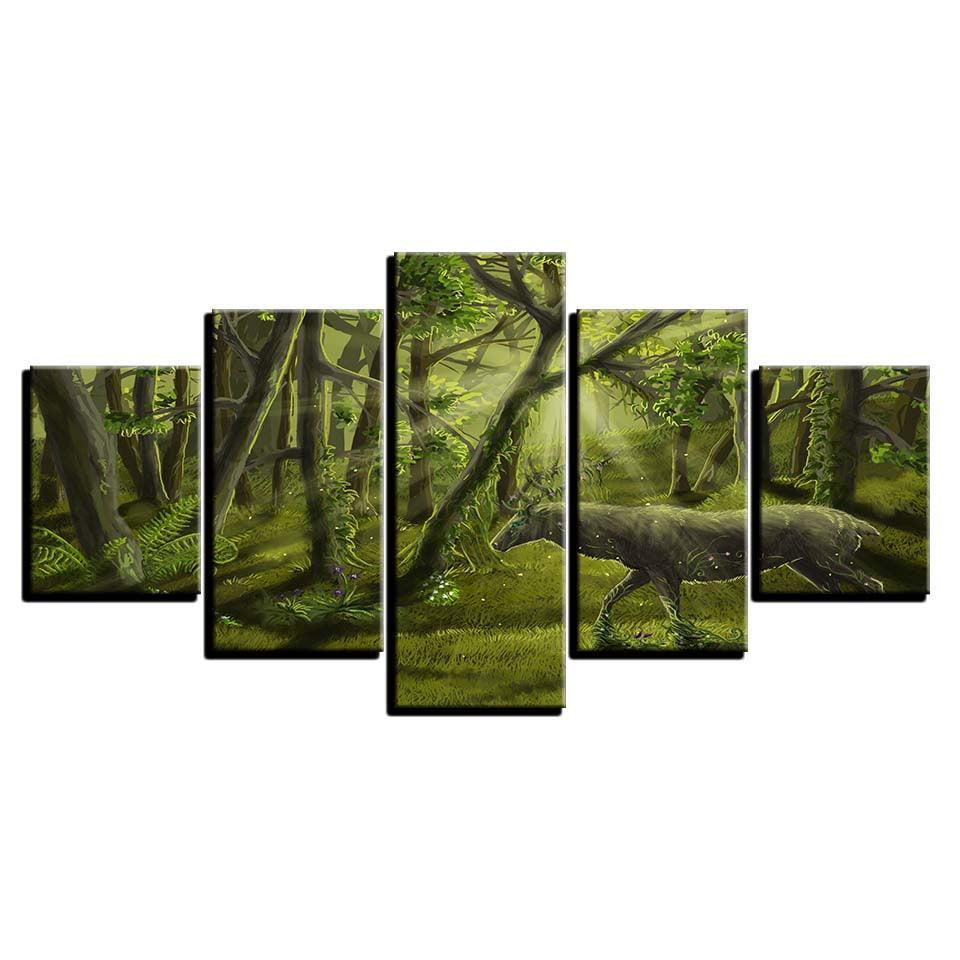 Green Forest 5 Piece HD Multi Panel Canvas Wall Art Frame-Original Frame