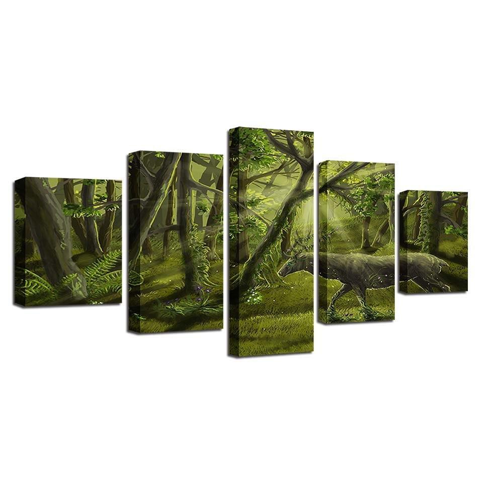 Green Forest 5 Piece HD Multi Panel Canvas Wall Art Frame-Original Frame
