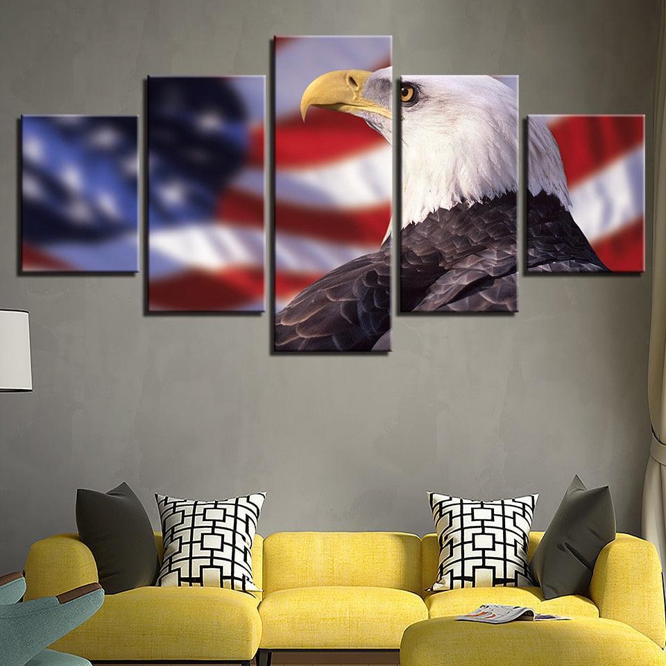 Bald Eagle 5 Piece HD Multi Panel Canvas Wall Art Frame-Original Frame