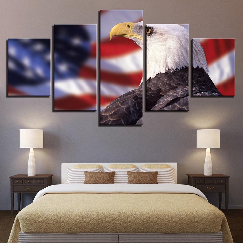Bald Eagle 5 Piece HD Multi Panel Canvas Wall Art Frame-Original Frame