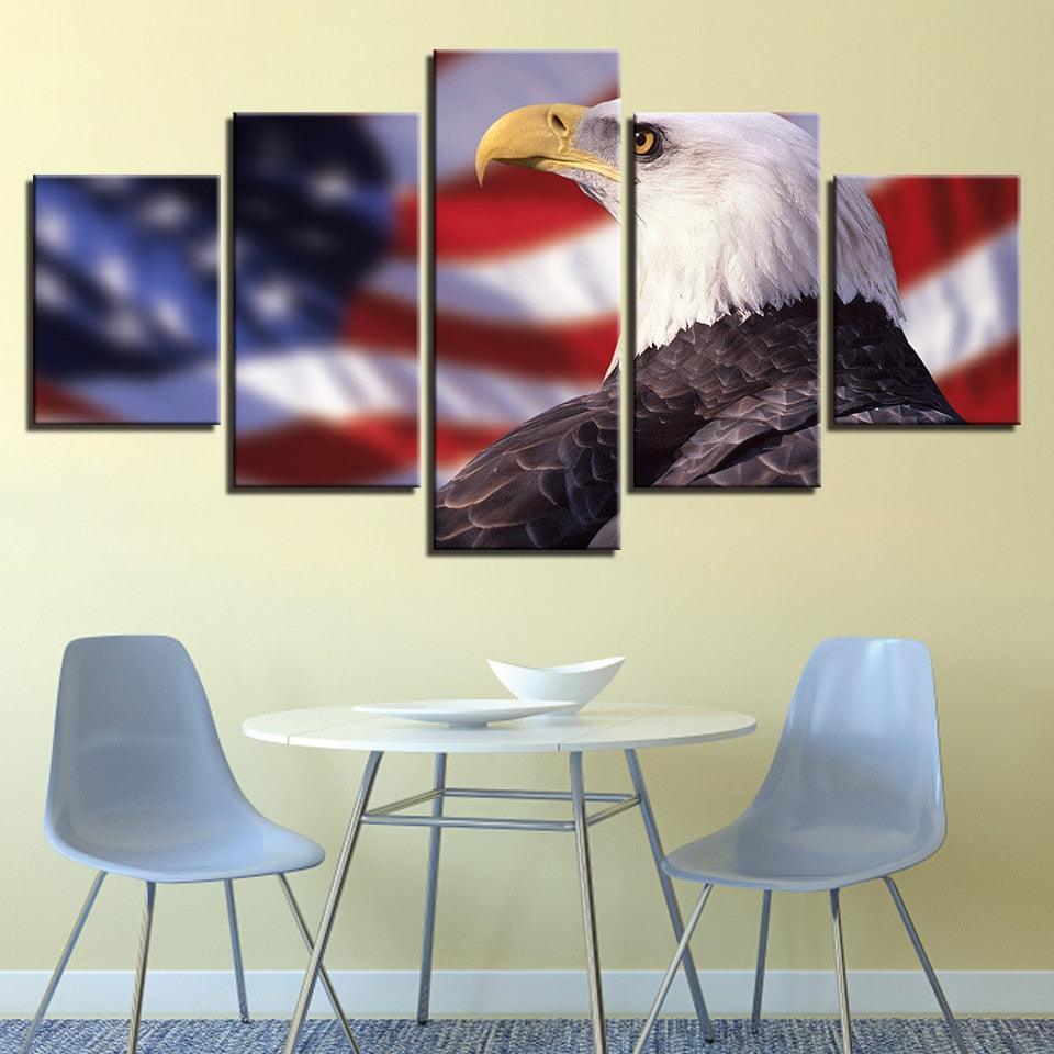 Bald Eagle 5 Piece HD Multi Panel Canvas Wall Art Frame-Original Frame