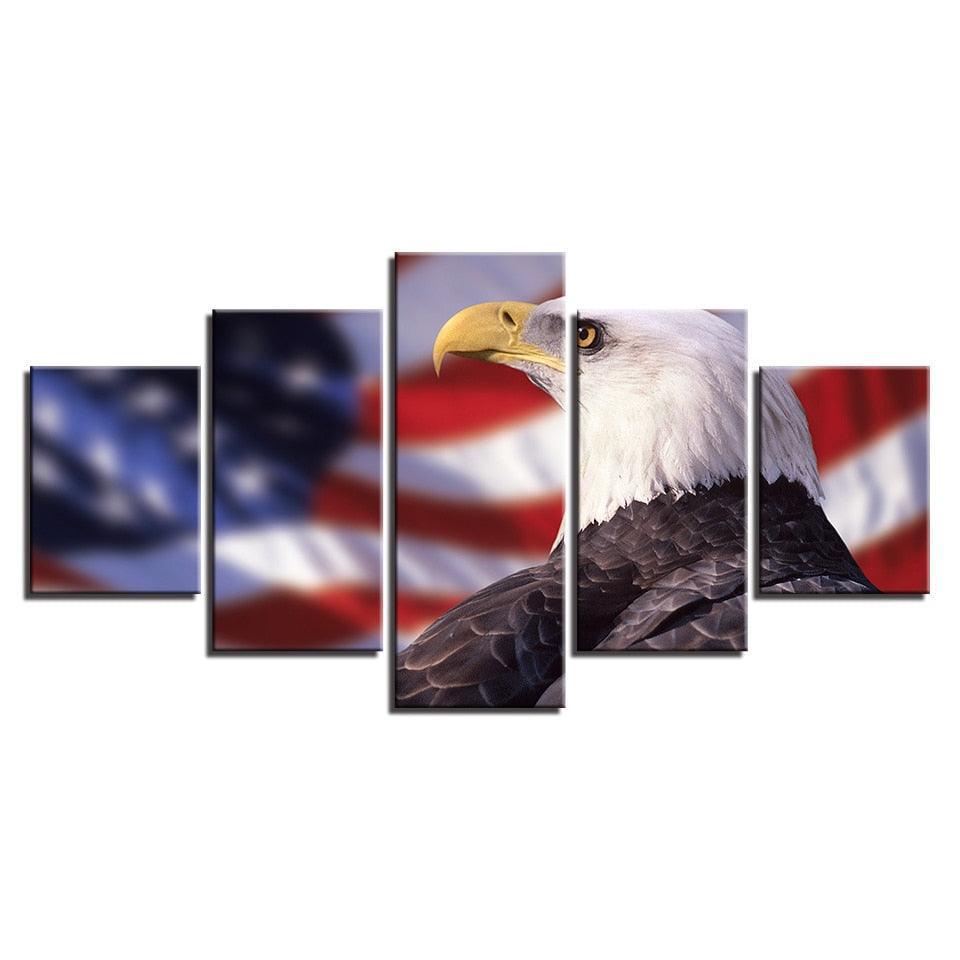 Bald Eagle 5 Piece HD Multi Panel Canvas Wall Art Frame-Original Frame