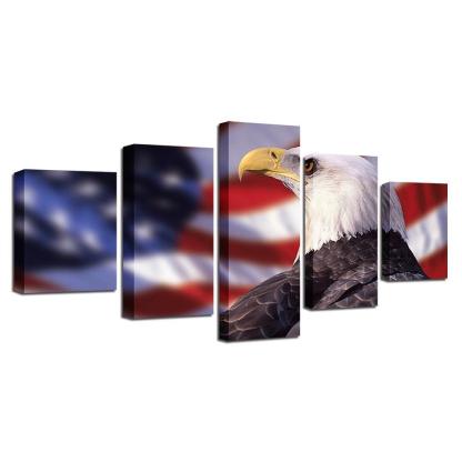 Bald Eagle 5 Piece HD Multi Panel Canvas Wall Art Frame-Original Frame