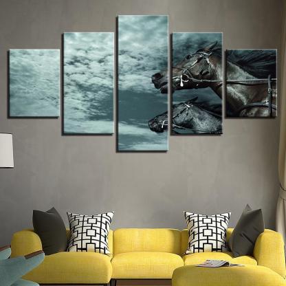 Blue Sky Horse 5 Piece HD Multi Panel Canvas Wall Art Frame-Original Frame