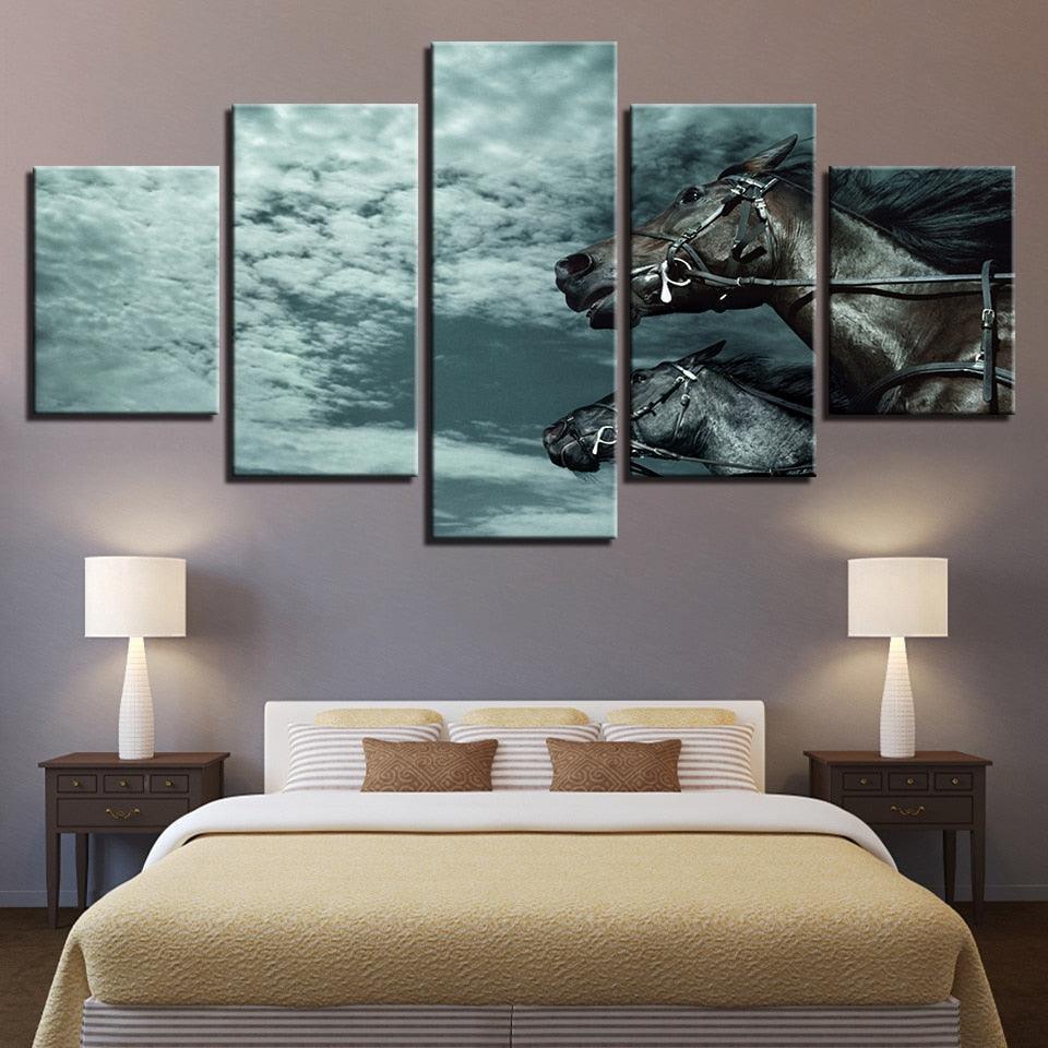 Blue Sky Horse 5 Piece HD Multi Panel Canvas Wall Art Frame-Original Frame