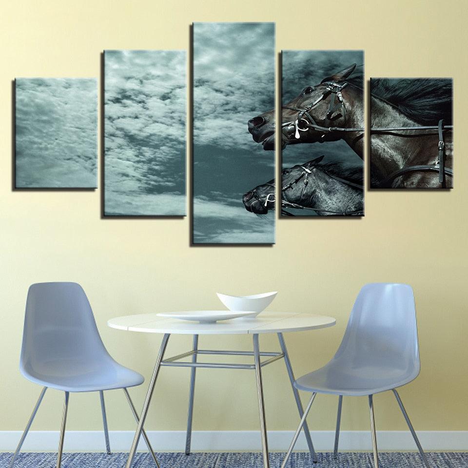 Blue Sky Horse 5 Piece HD Multi Panel Canvas Wall Art Frame-Original Frame