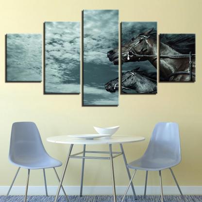 Blue Sky Horse 5 Piece HD Multi Panel Canvas Wall Art Frame-Original Frame