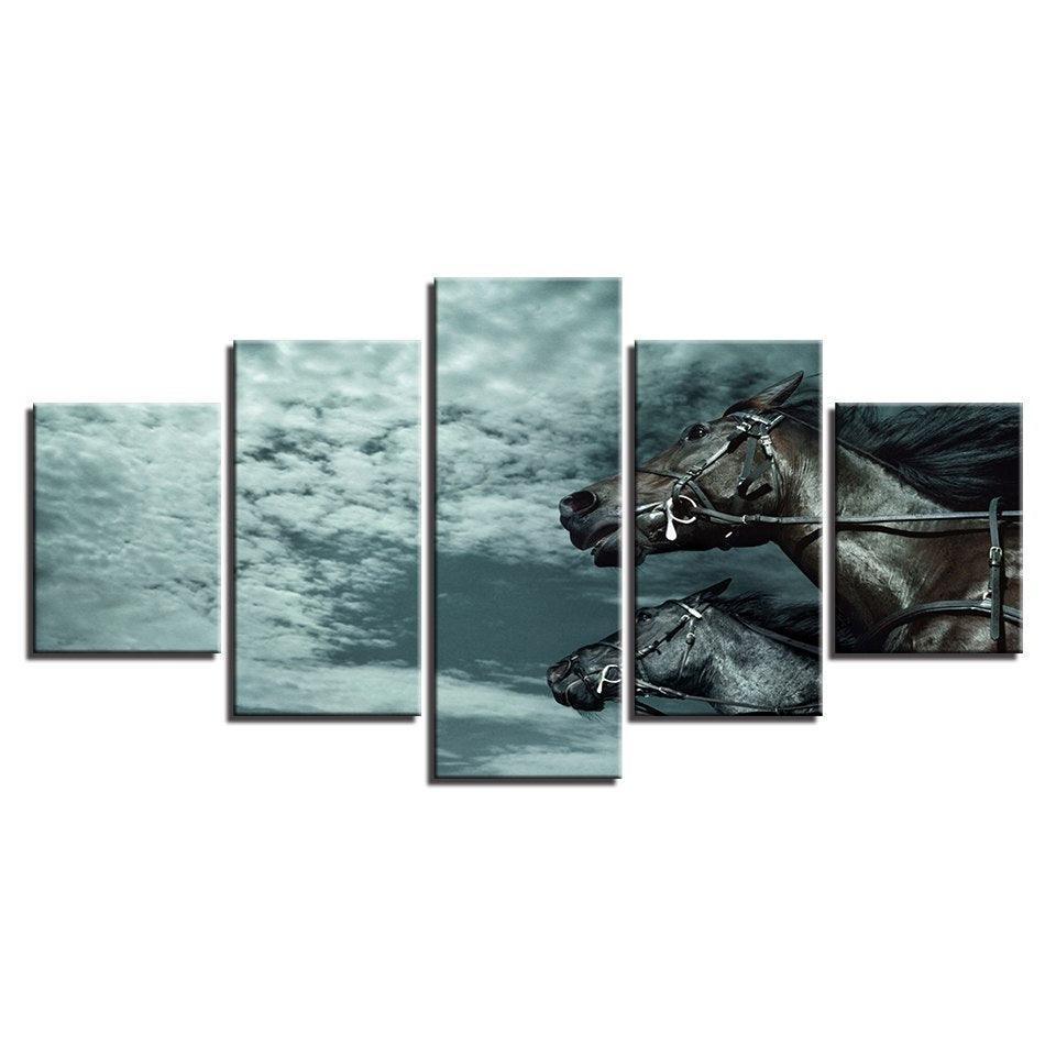 Blue Sky Horse 5 Piece HD Multi Panel Canvas Wall Art Frame-Original Frame