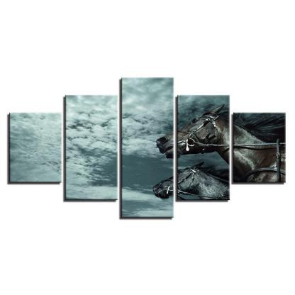 Blue Sky Horse 5 Piece HD Multi Panel Canvas Wall Art Frame-Original Frame