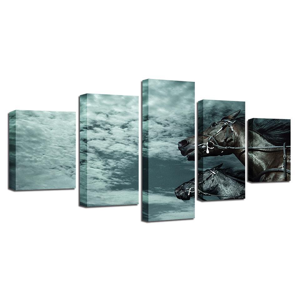 Blue Sky Horse 5 Piece HD Multi Panel Canvas Wall Art Frame-Original Frame